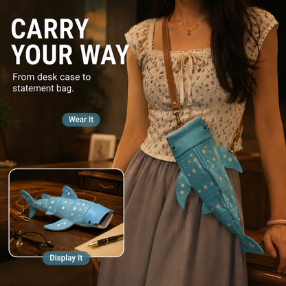 Whale Shark Leather Glasses Case & Crossbody Bag
