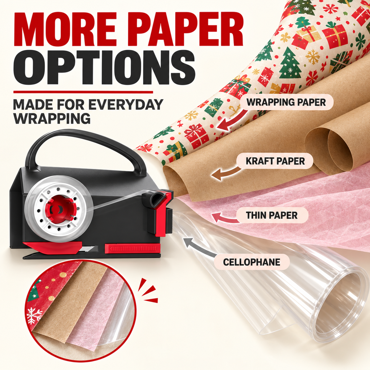 2-in-1 Wrapping Paper Cutter & Tape Dispenser