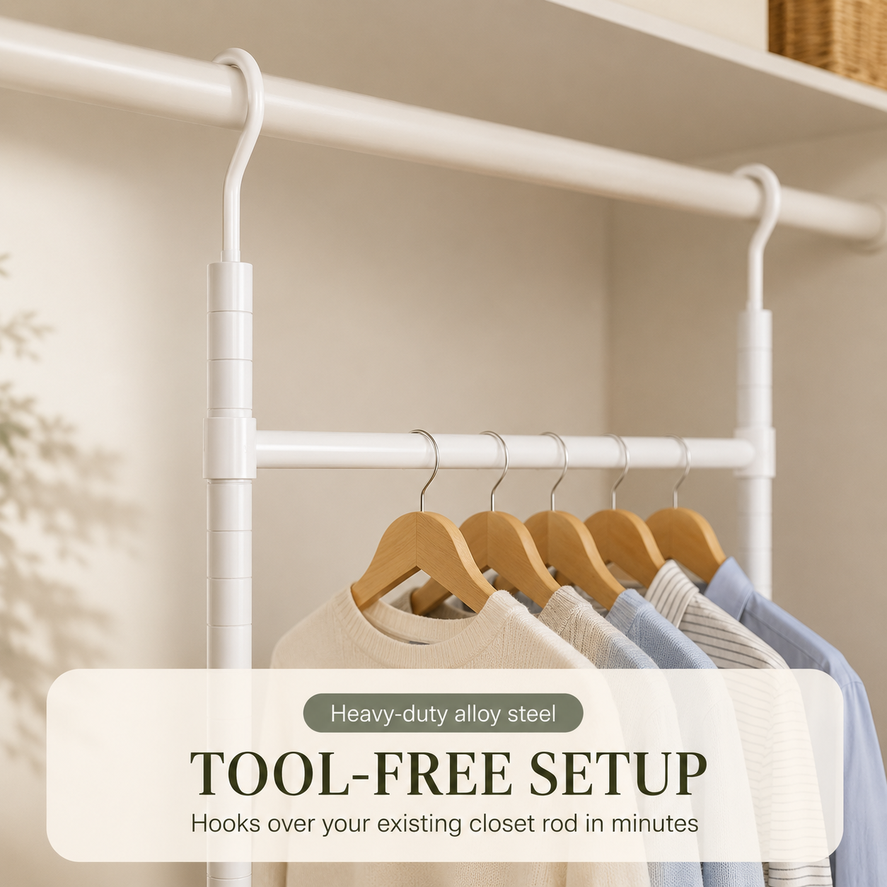 Double Closet Hanging Capacity with Expandable Heavy-Duty Steel Rod
