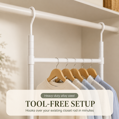 Double Closet Hanging Capacity with Expandable Heavy-Duty Steel Rod