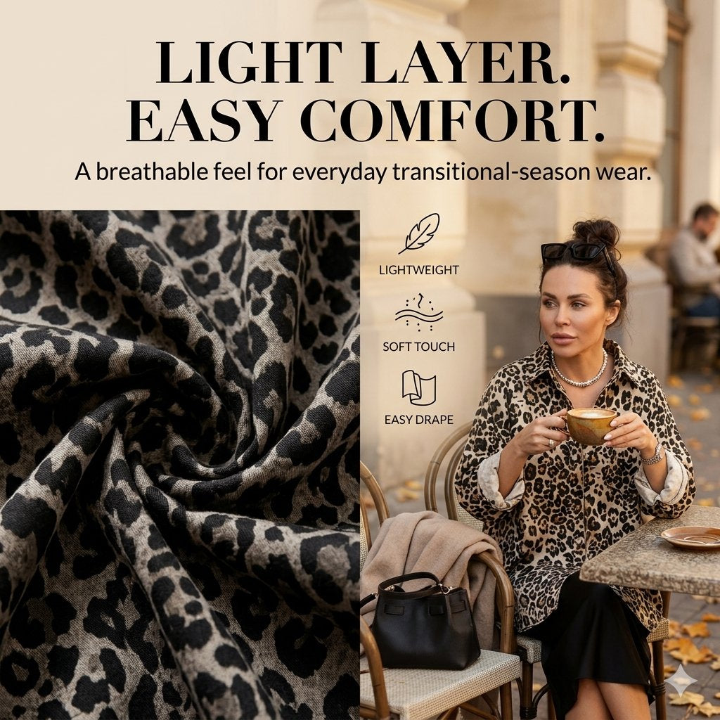 Women's Leopard Print Shacket with Relaxed Button-Down Fit