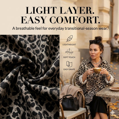 Women's Leopard Print Shacket with Relaxed Button-Down Fit