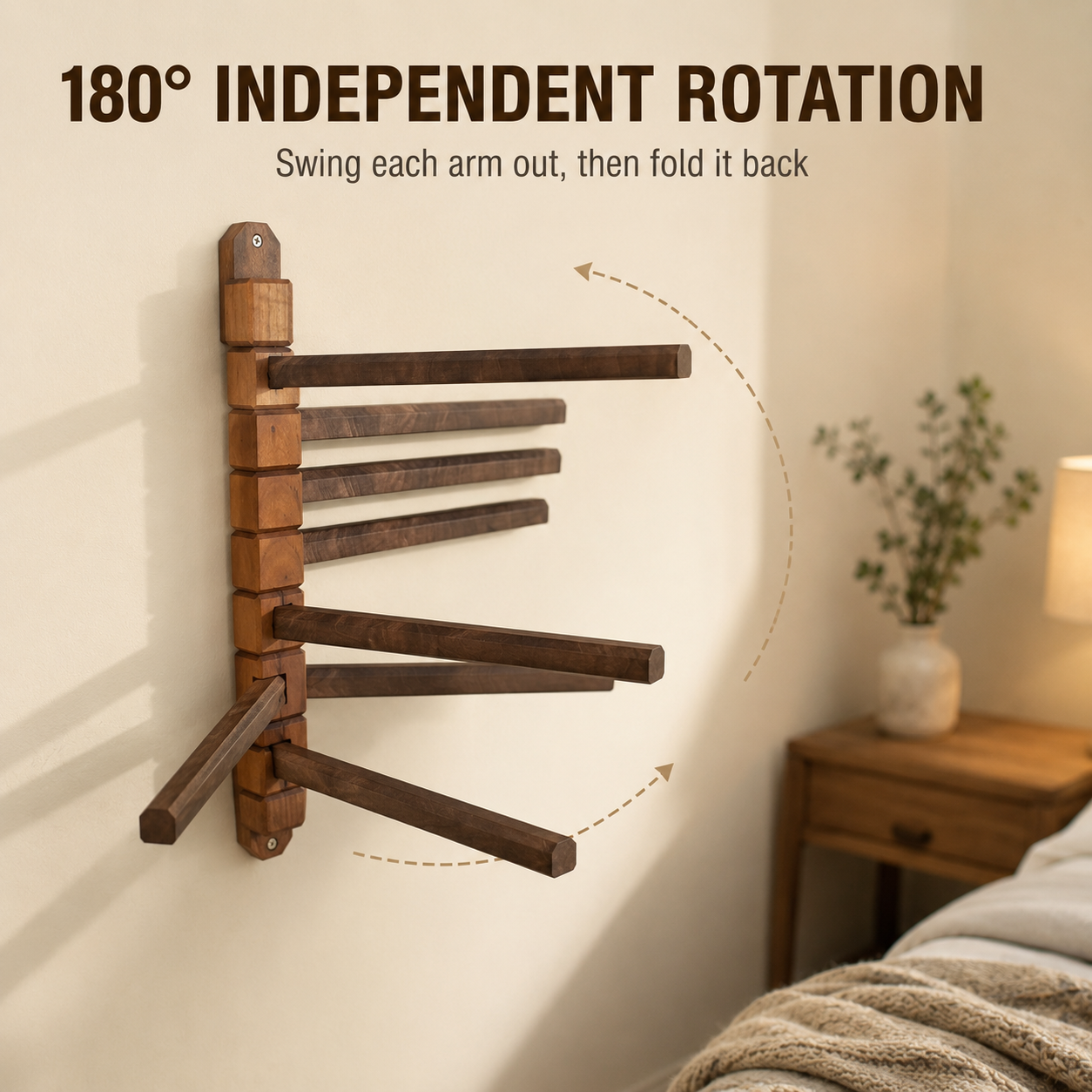 Premium Walnut Rotating Wall Rack for Clothes & Towels