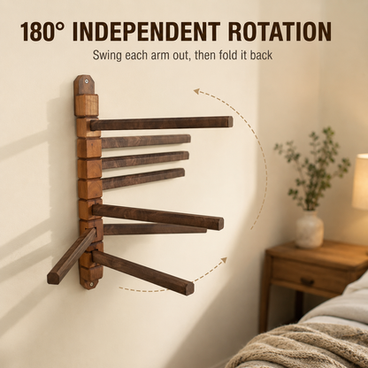 Premium Walnut Rotating Wall Rack for Clothes & Towels