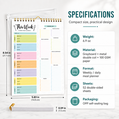 Undated Weekly Meal Planner: 52 Double-Sided Sheets, Grocery List