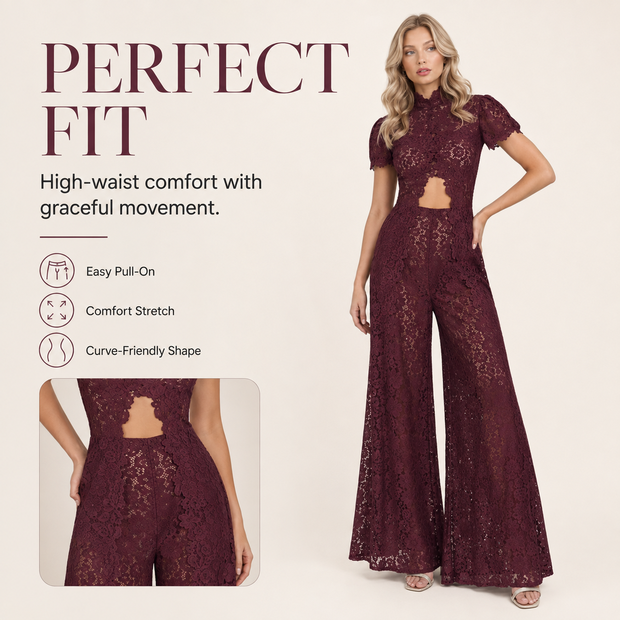 Lace Cutout Round-Neck Split Dress Set