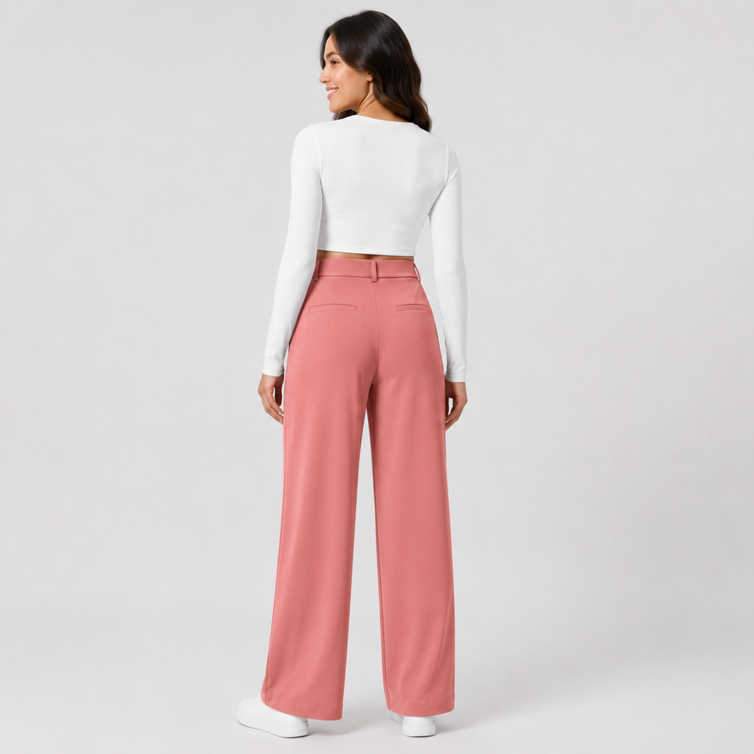 Women’s High-Waist Pull-On Straight-Leg Pants – 4-Way Stretch & Pockets