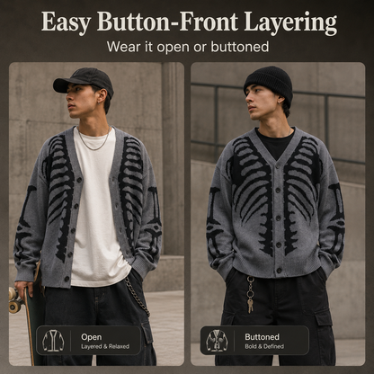 Skeleton Ribcage Oversized Knit Button Cardigan