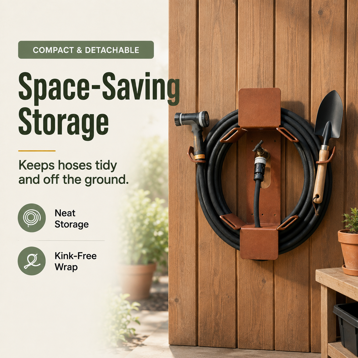 Heavy-Duty Detachable Garden Hose Holder &amp; Storage Rack