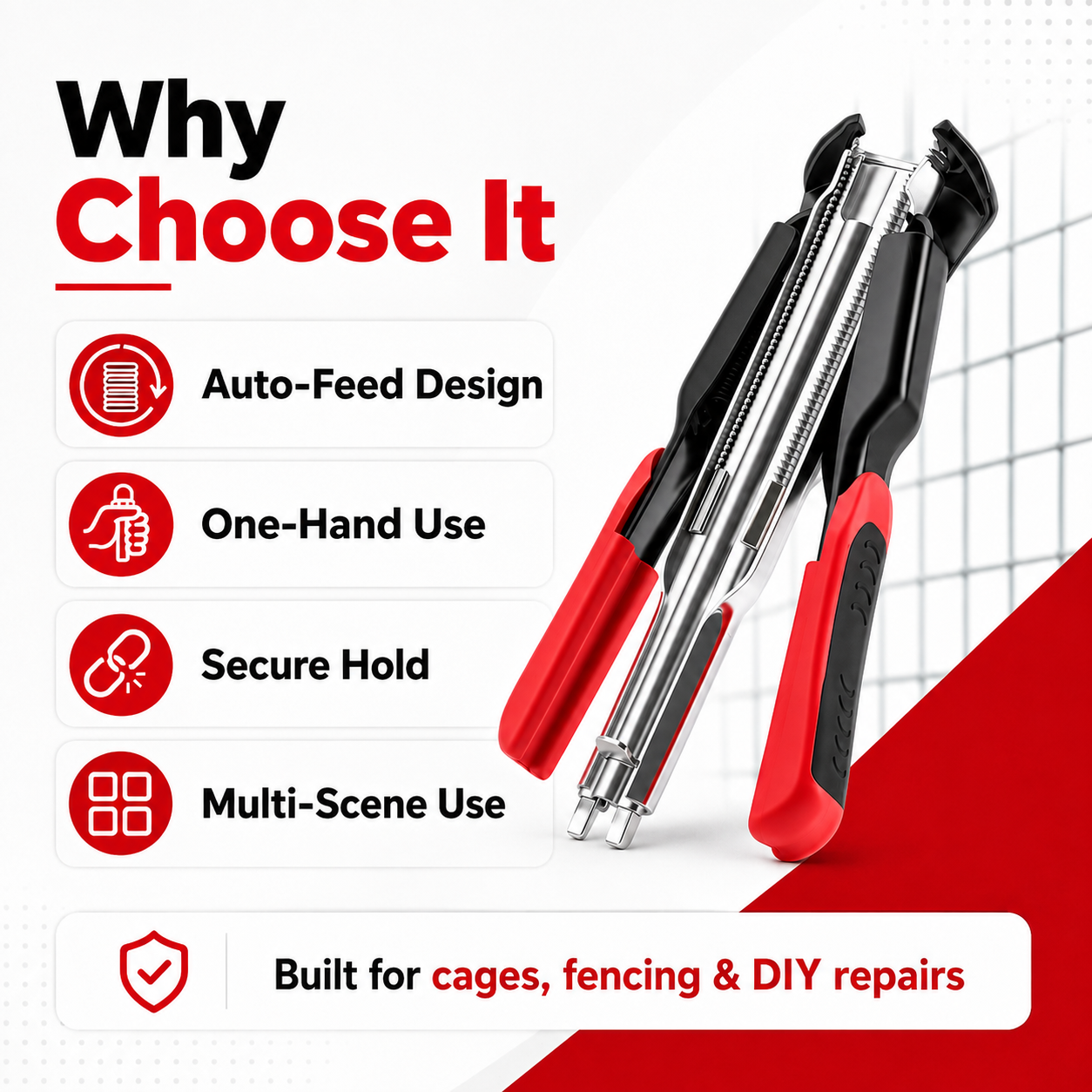Auto-Feed Hog Ring Pliers for Wire Mesh, Cages & Fencing