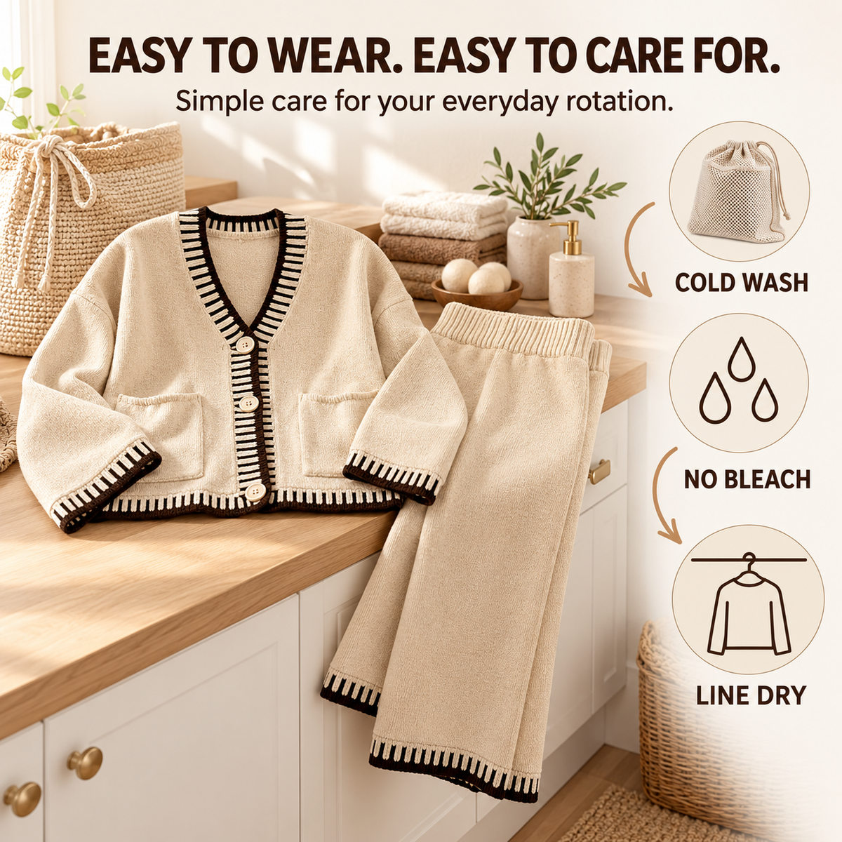 Women's Cozy Knit Cardigan & Wide-Leg Pants Set