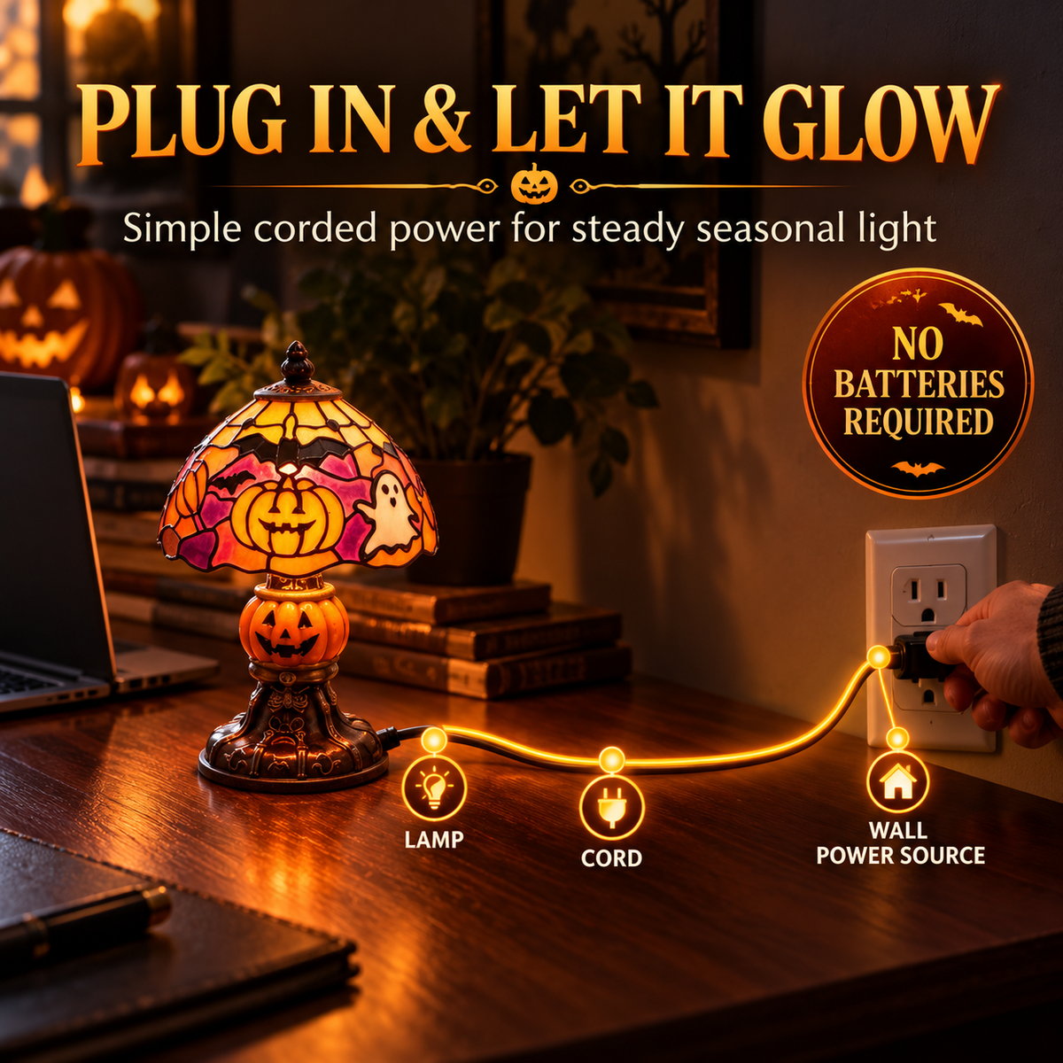 🎃Retro Pumpkin Bat Pattern Single Desk Lamp — Vintage Glow Night Light🎃