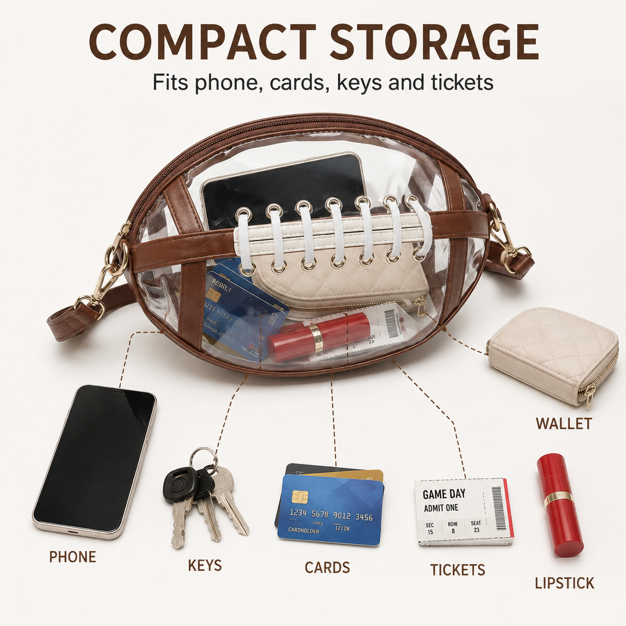 Football-Shaped Clear Crossbody Bag