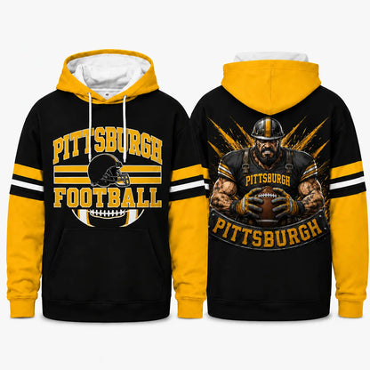 Retro Football Helmet Graphic Hoodie Varsity Style From Every Angle