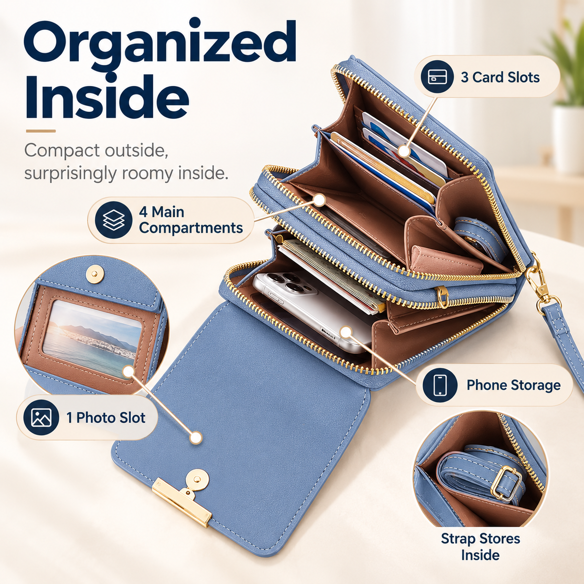 📱Touchscreen Crossbody Phone Bag with Card Slots & Dual Zippers📱