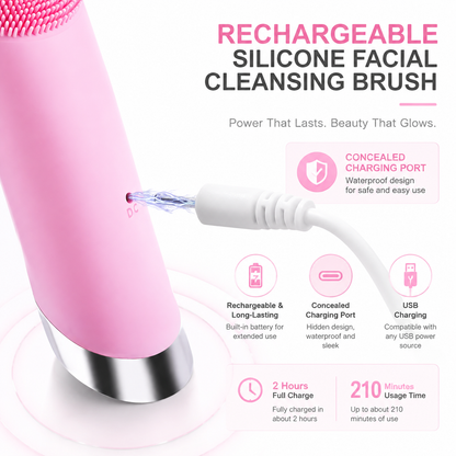 Rechargeable Silicone Facial Cleansing Brush with Heat & Vibration