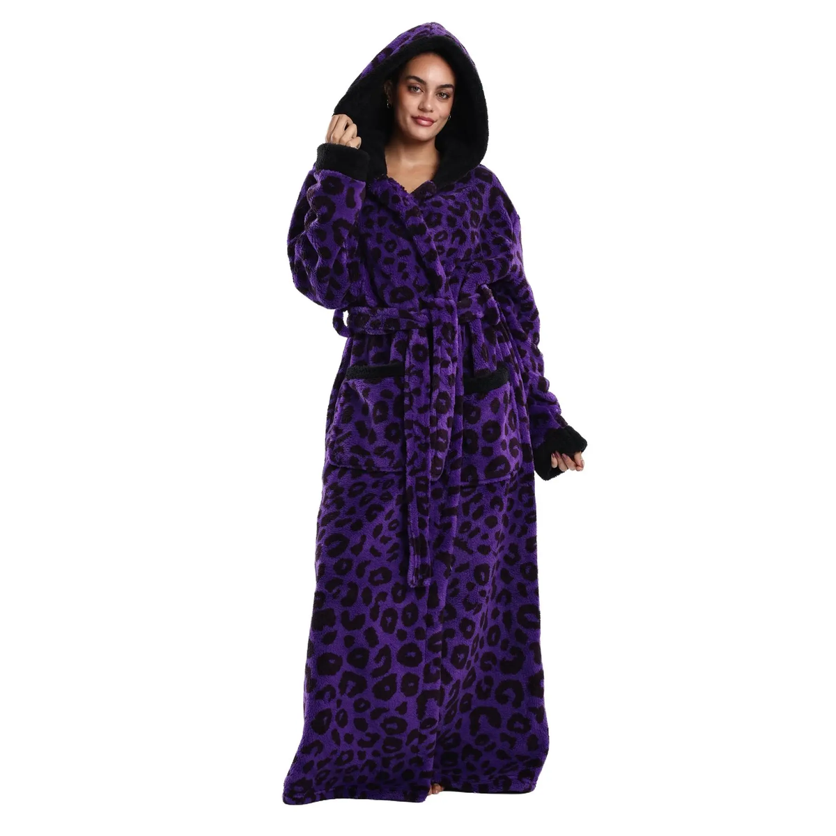 Bamafrontierman™ Hooded Long Leopard Print Bathrobe - Thickened Flannel Fabric