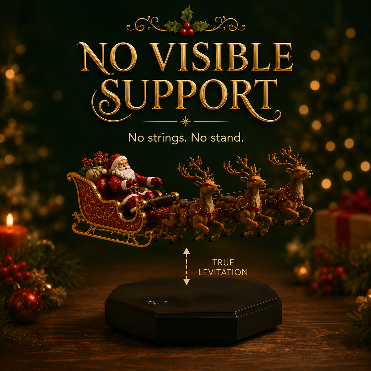 Magnetic Levitation Santa Sleigh – with Lights, Tabletop and Mantel Decorations