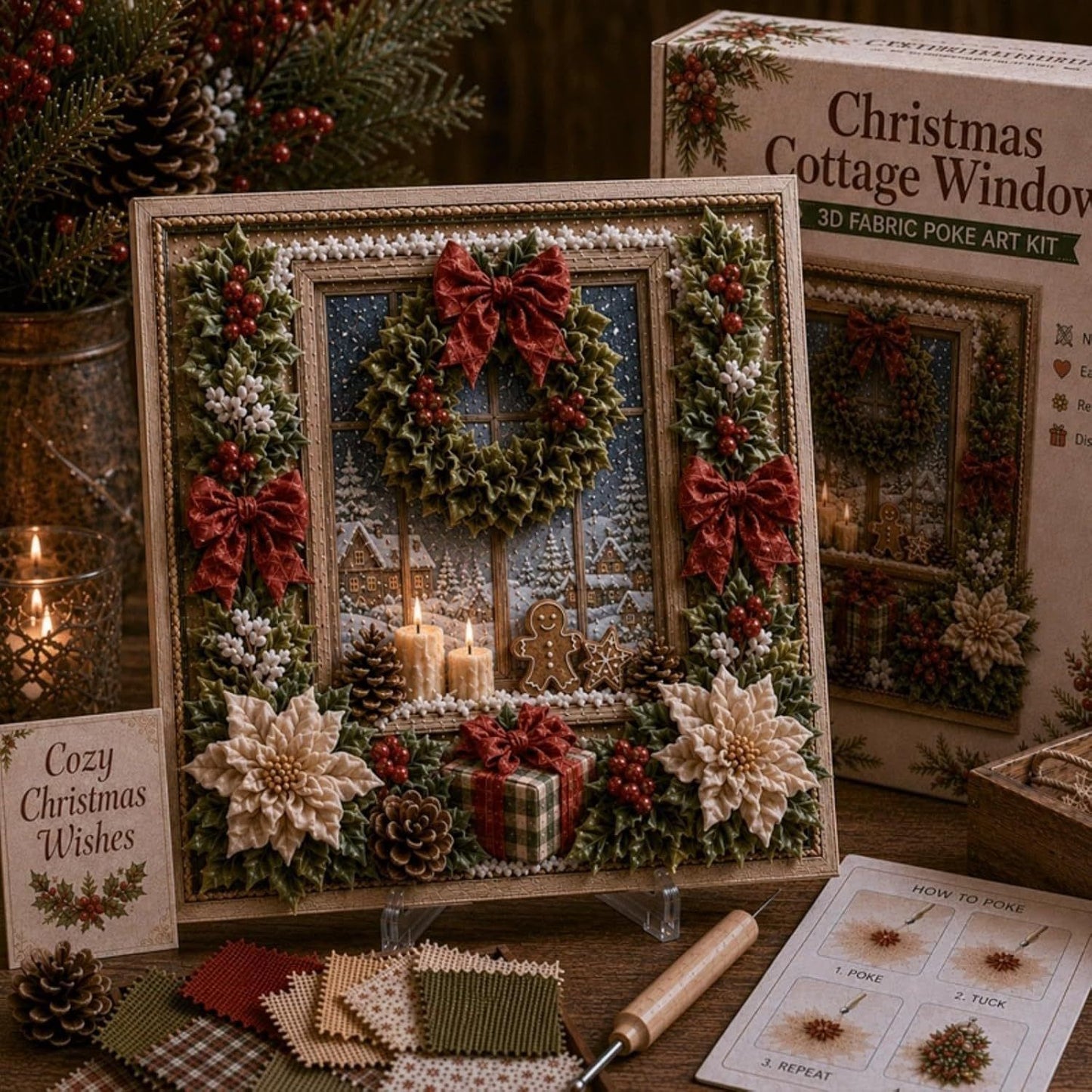 🎄 Christmas Magic: 3D Fabric Poke Art Kit – DIY Holiday Craft & Festive Home Decor