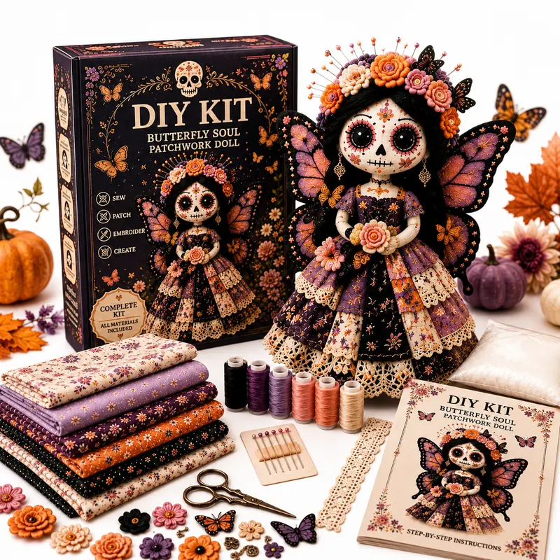 DIY Day of the Dead Butterfly Skull Doll Sewing Kit – Complete Craft Set