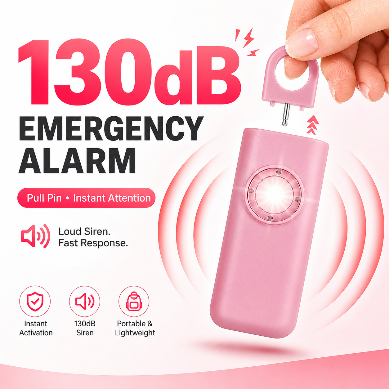 Personal Safety Alarm – 130dB Siren & LED Light for Women’s Self-Defense