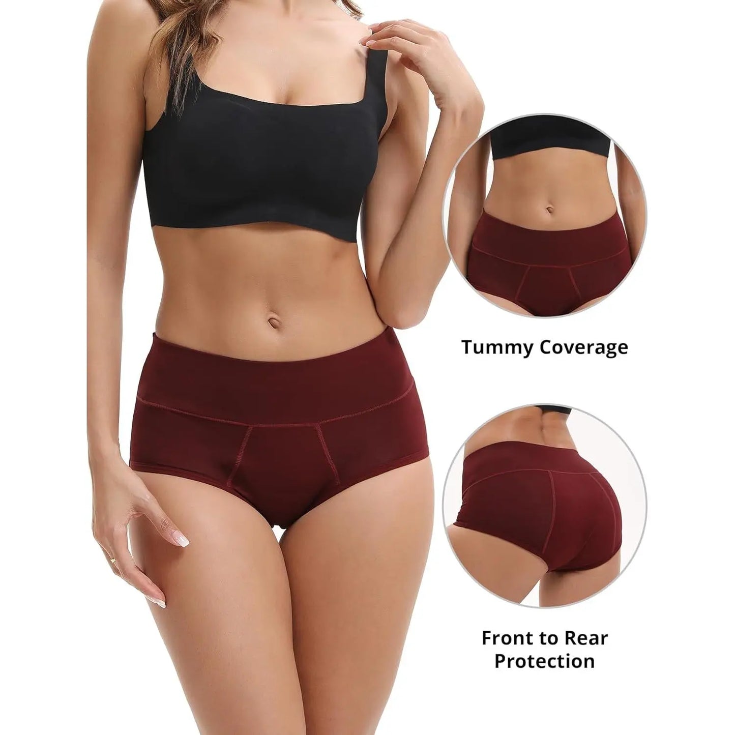 Women's High Waisted Bamboo Viscose Heavy Flow Period Panties 3-Pack