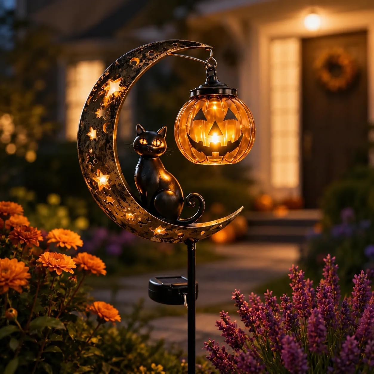 Solar Halloween Cat Garden Stake Lights – Outdoor Pumpkin Moon Yard Decor