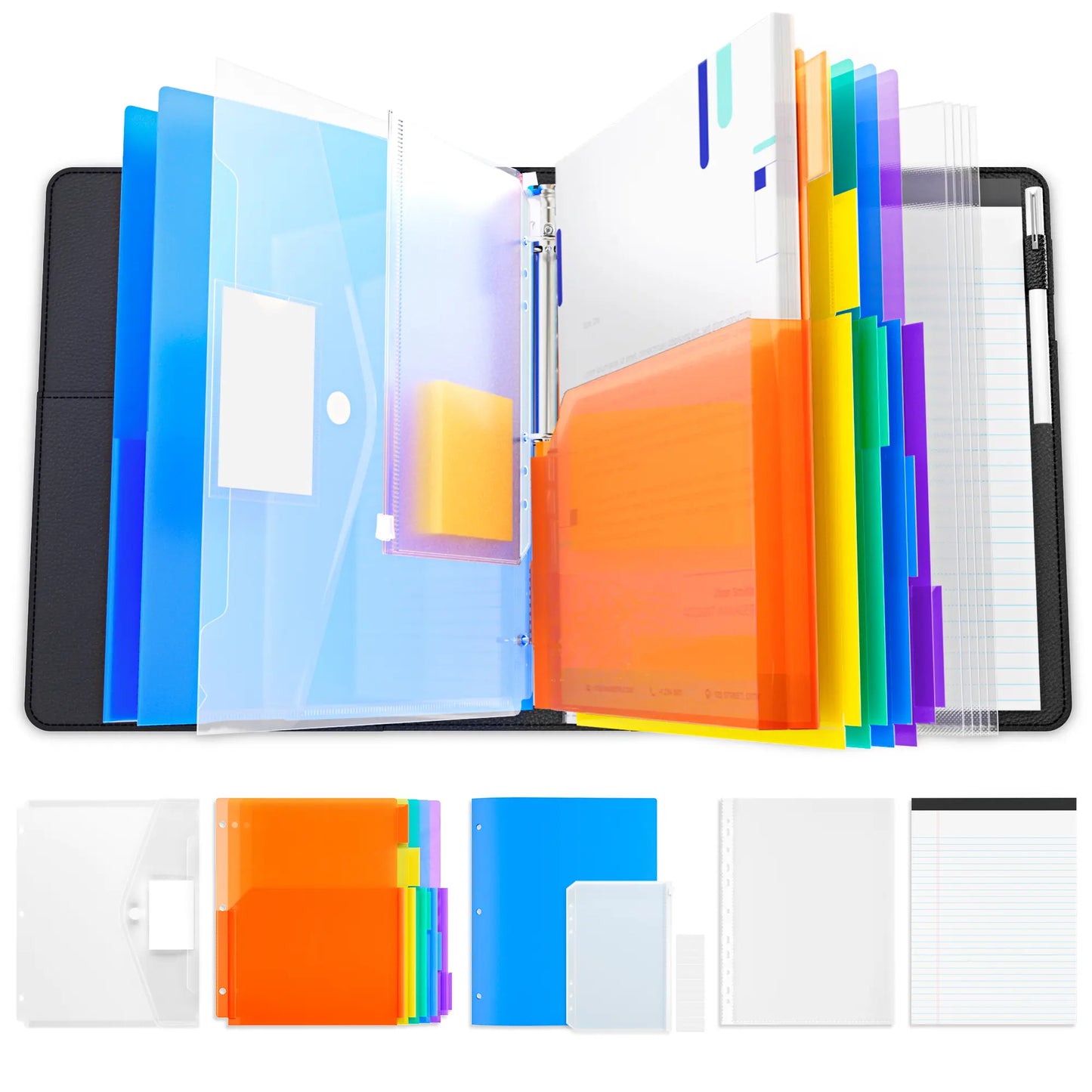 PU Leather 3-Ring Binder Clipboard with Storage & Magnetic Clip (12.4"x10.2")