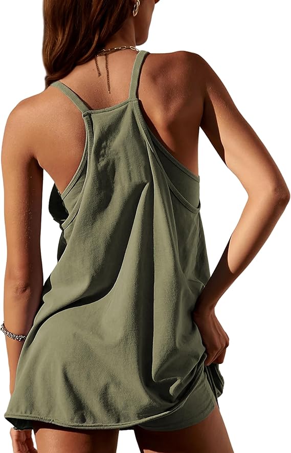 Women's Summer Sleeveless Mini Dress- Built-in Shorts Sundress