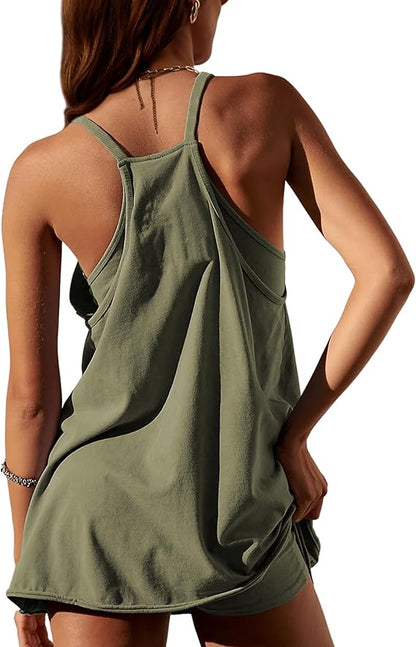 Women's Summer Sleeveless Mini Dress- Built-in Shorts Sundress
