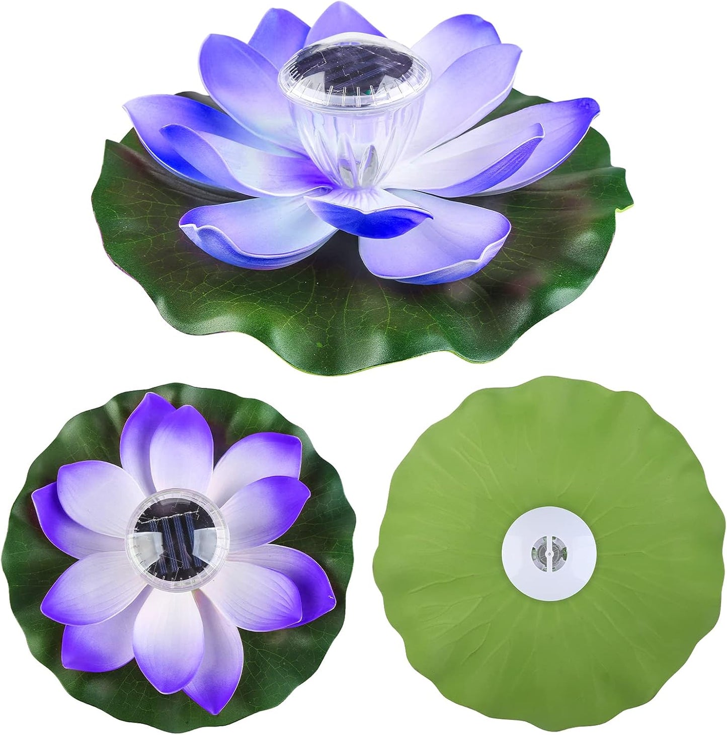 Waterproof LED Solar Lotus Floating Lights with Lily Pads