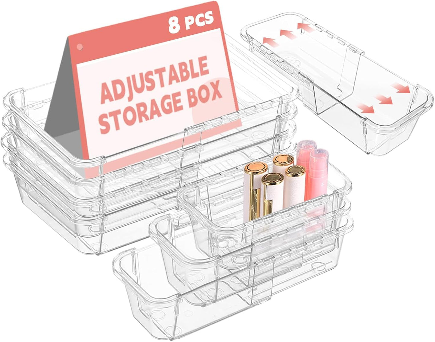 8 Pcs Mixed Extendable Clear Drawer Organizer
