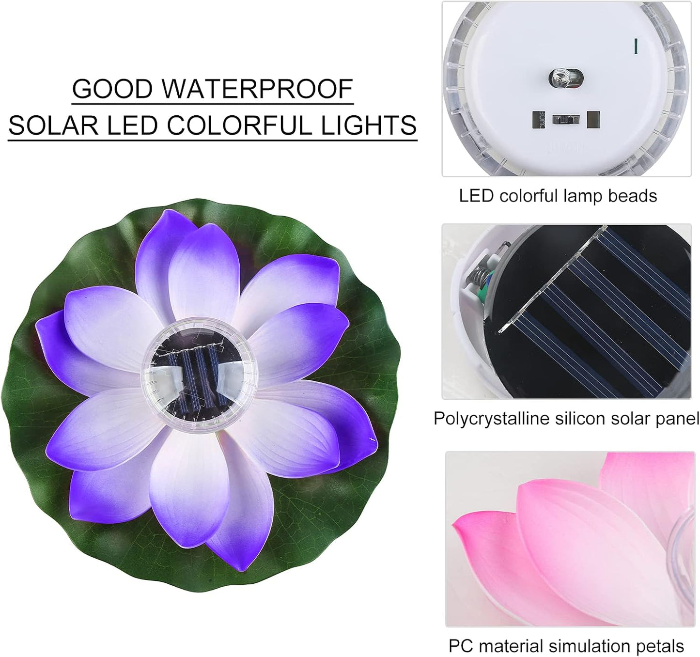 Waterproof LED Solar Lotus Floating Lights with Lily Pads
