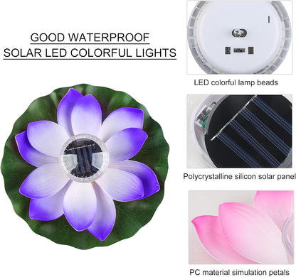 Waterproof LED Solar Lotus Floating Lights with Lily Pads