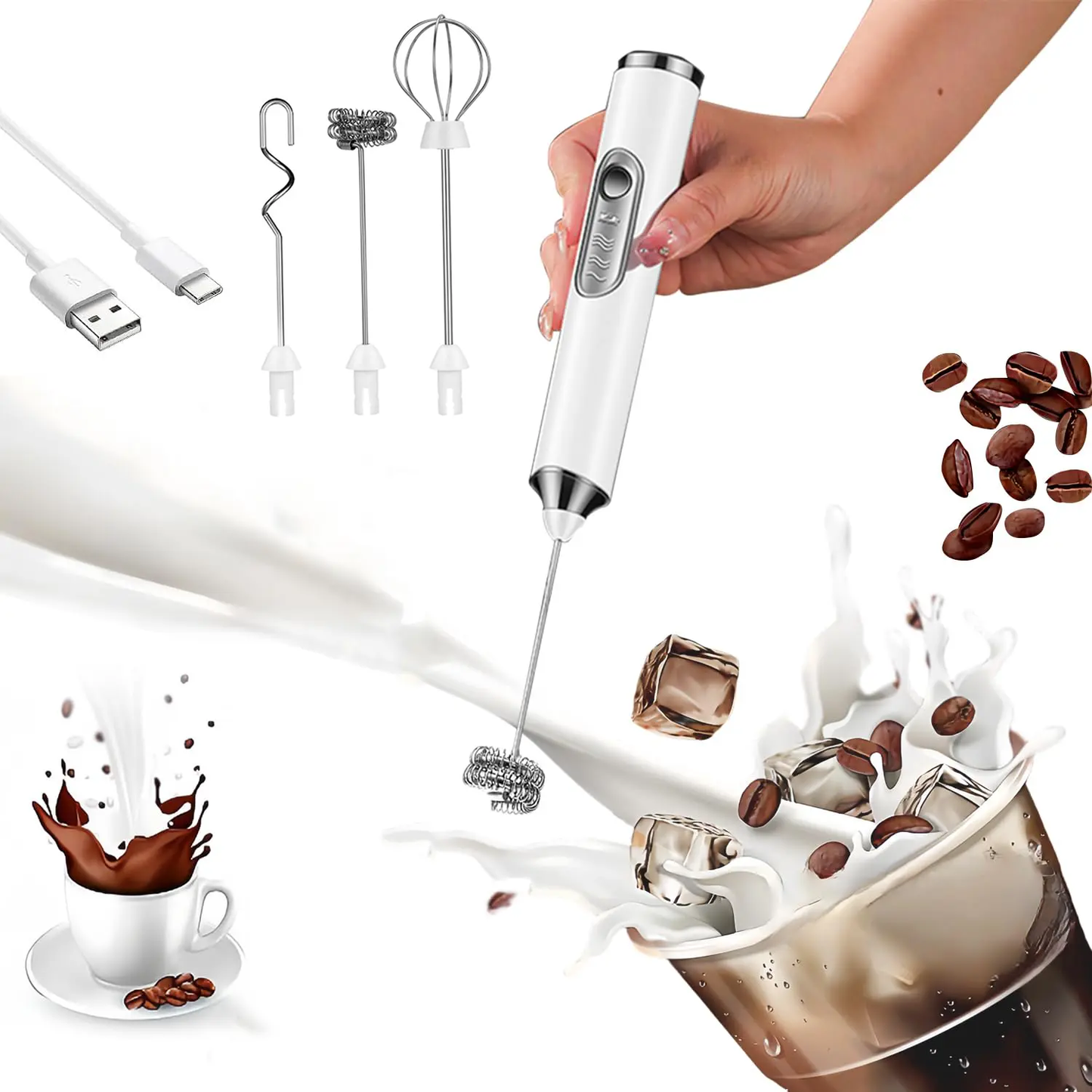 3-in-1 Rechargeable Milk Frother – Perfect for Coffee and Baking