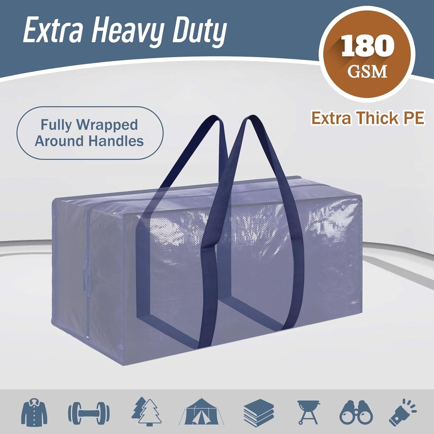 Heavy-Duty Extra Large Collapsible Zippered Blue Storage Bags