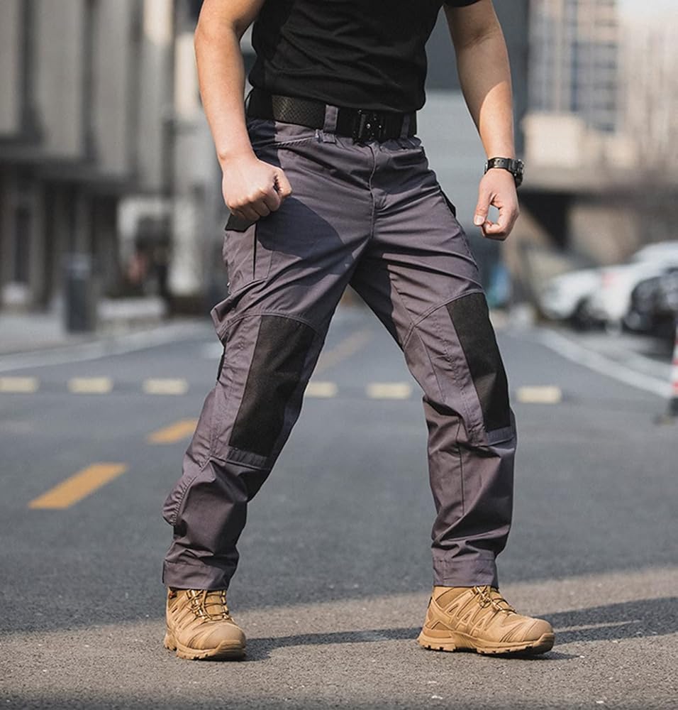 Men's Solid Color Waterproof Tactical Work Pants & Multi-Pocket