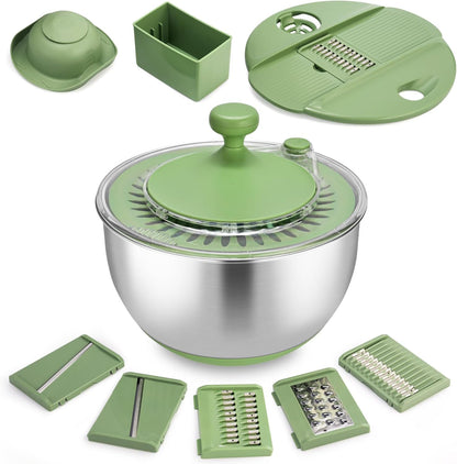 Stainless Steel Salad Spinner Large with 5 Blade Slicer Egg Yolk Strainer Shredder