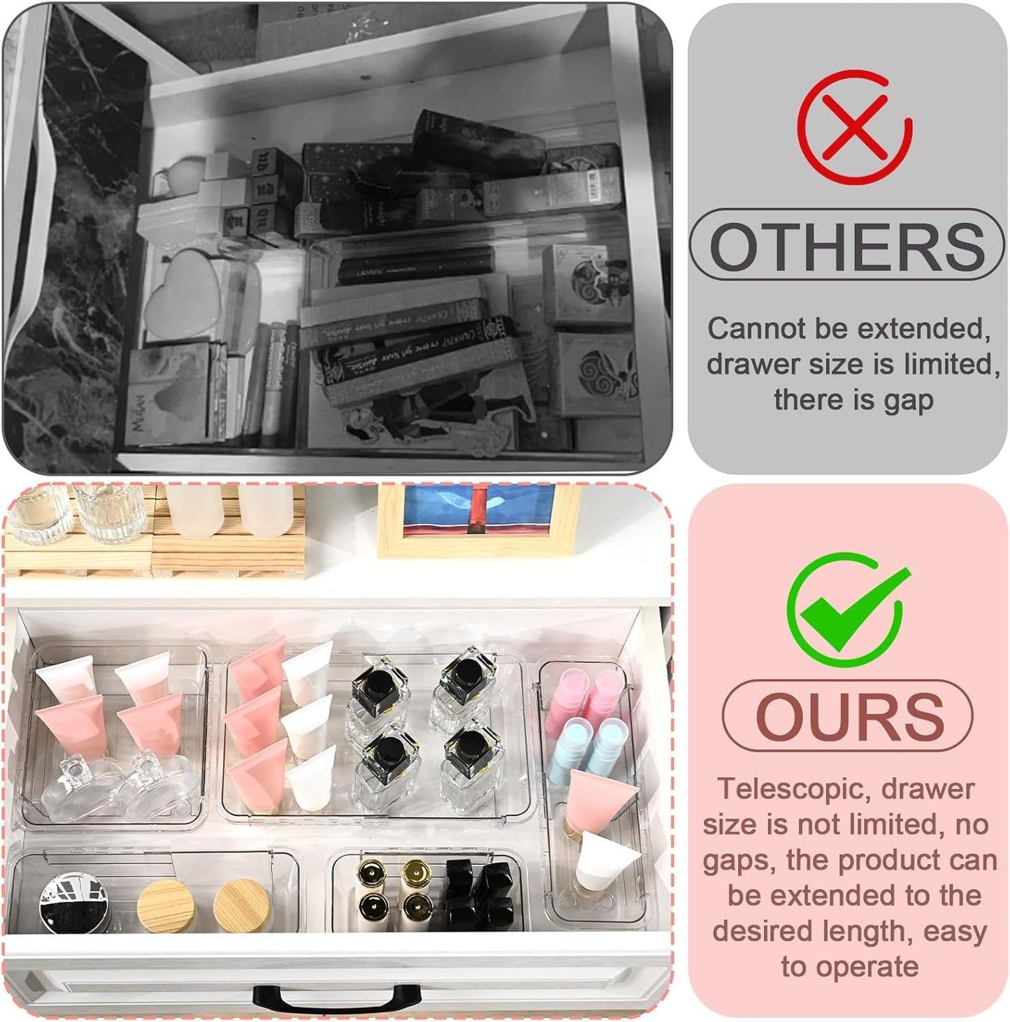 8 Pcs Mixed Extendable Clear Drawer Organizer