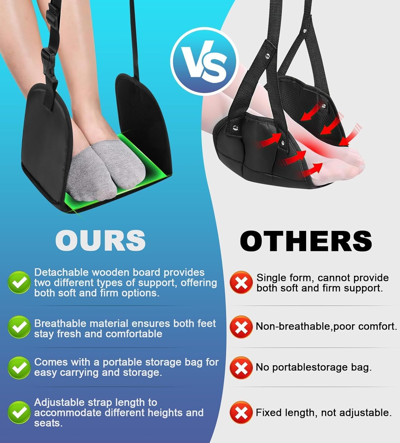 Airplane Foot Rest Hammock for Long Flights（Free storage bag and sleep set）