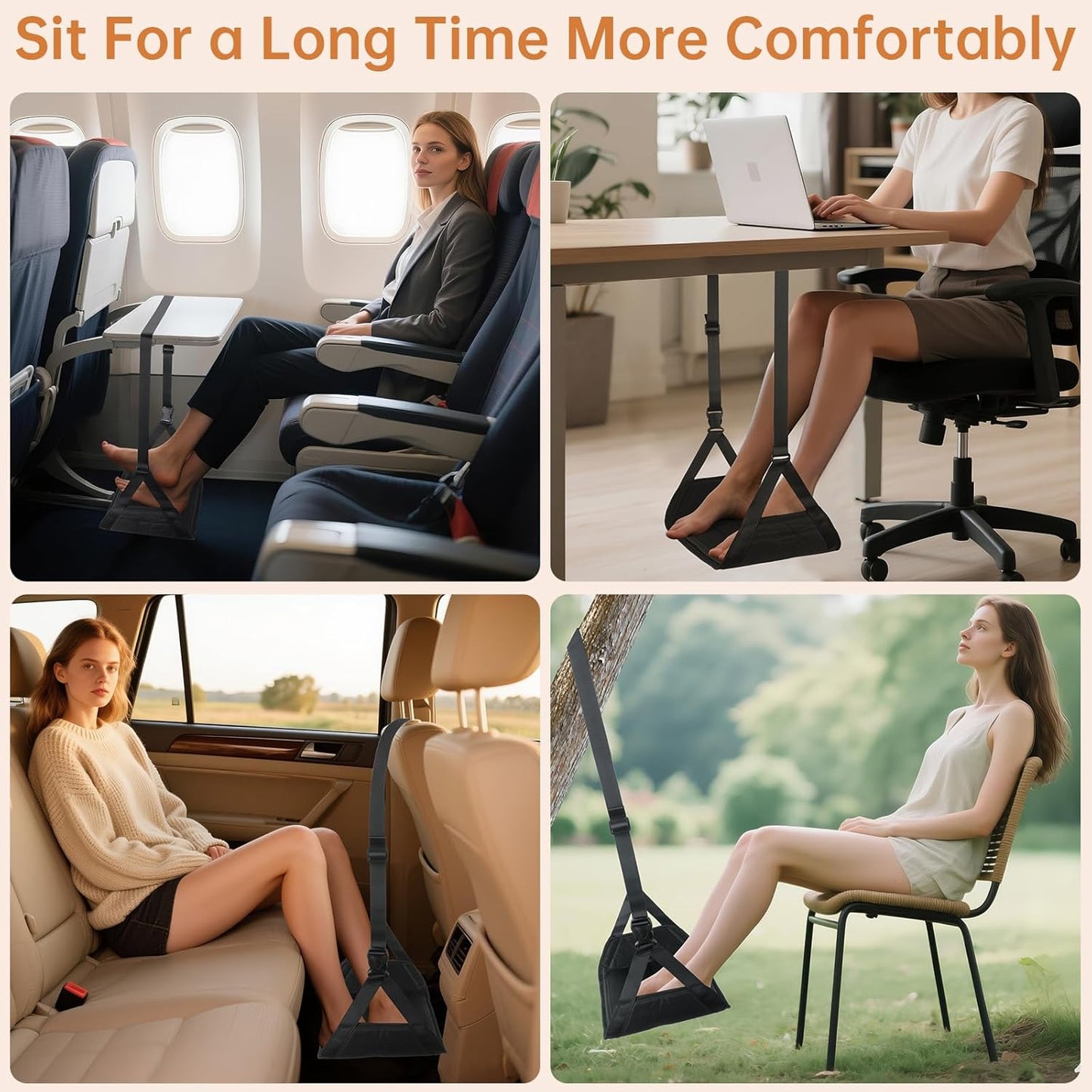 Airplane Foot Rest Hammock for Long Flights（Free storage bag and sleep set）