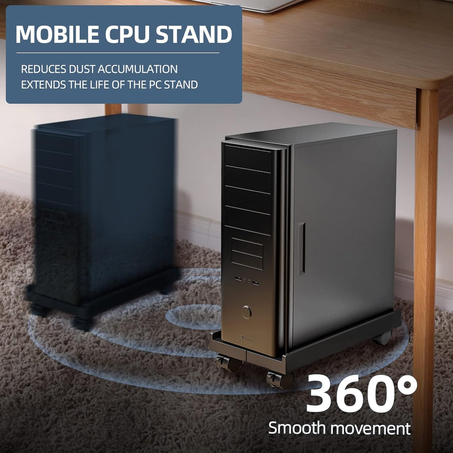 Adjustable mobile computer stand with locking casters, 80 lbs load capacity