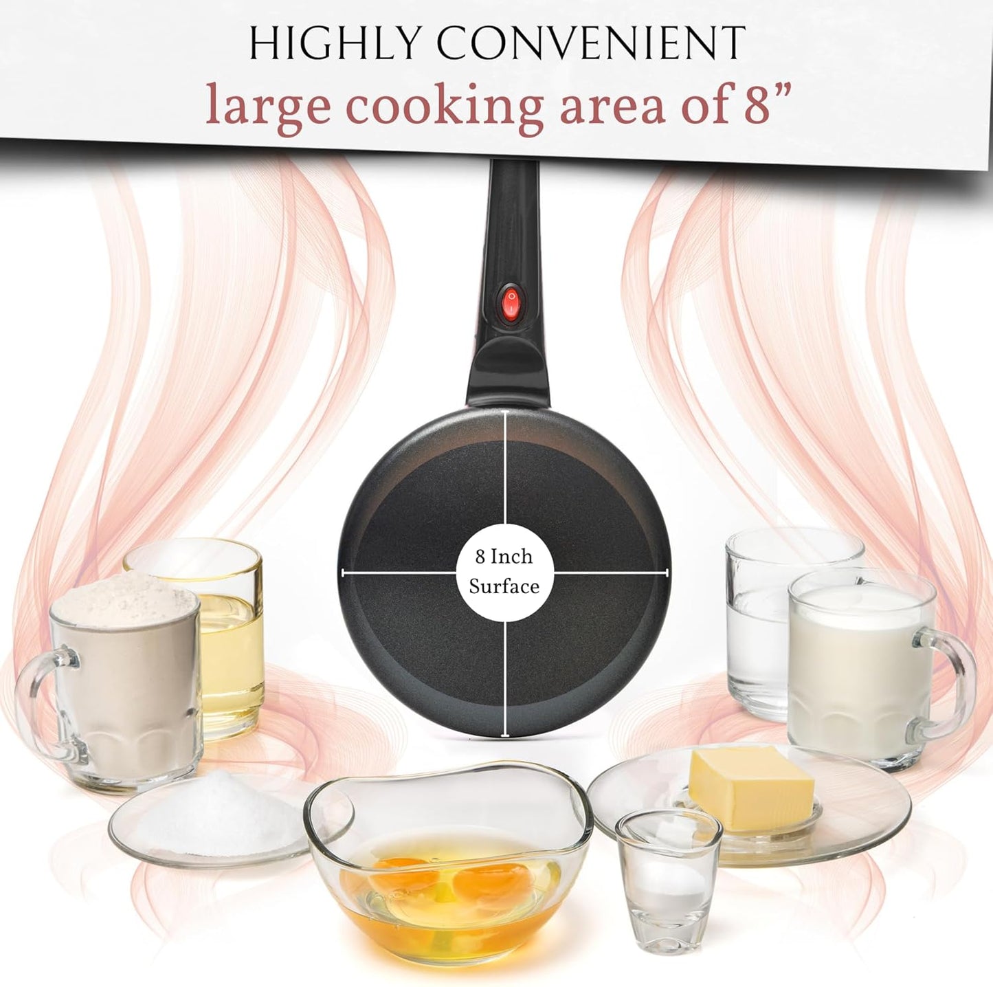 8" Portable Nonstick Crepe Pan-Auto shut-off, even heating, dual temperature control