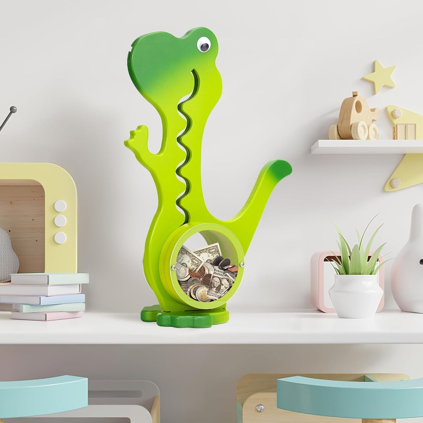 Handmade Wooden Dinosaur Piggy Bank