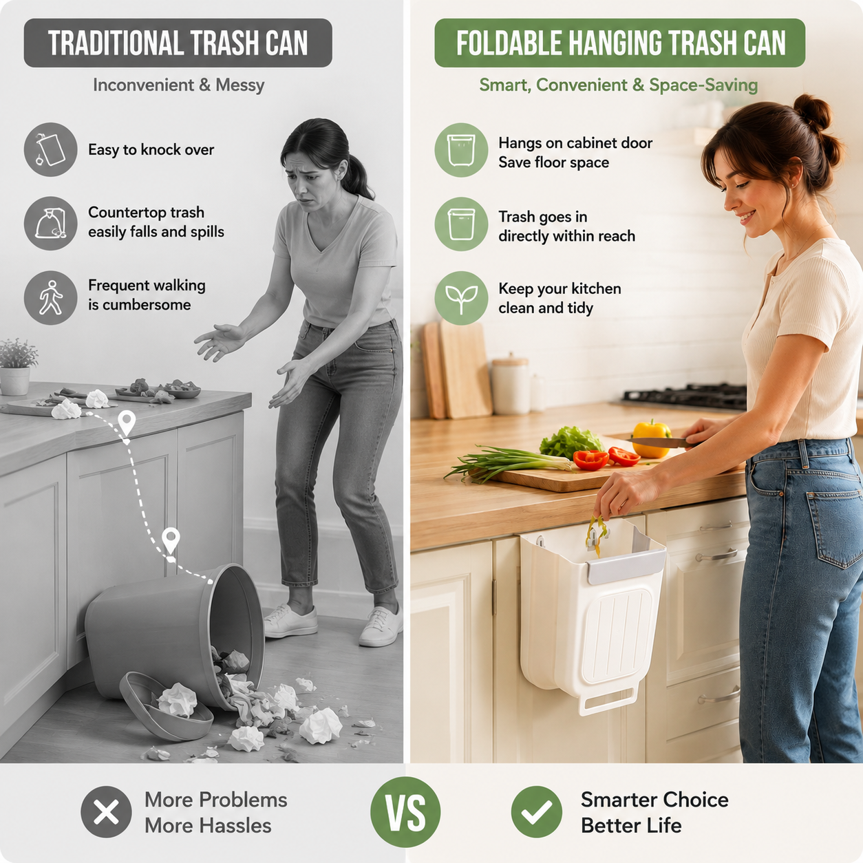 Foldable Hanging Trash Can 1.6 Gallon | Space-Saving Bin for Kitchen, RV, Car & Camping