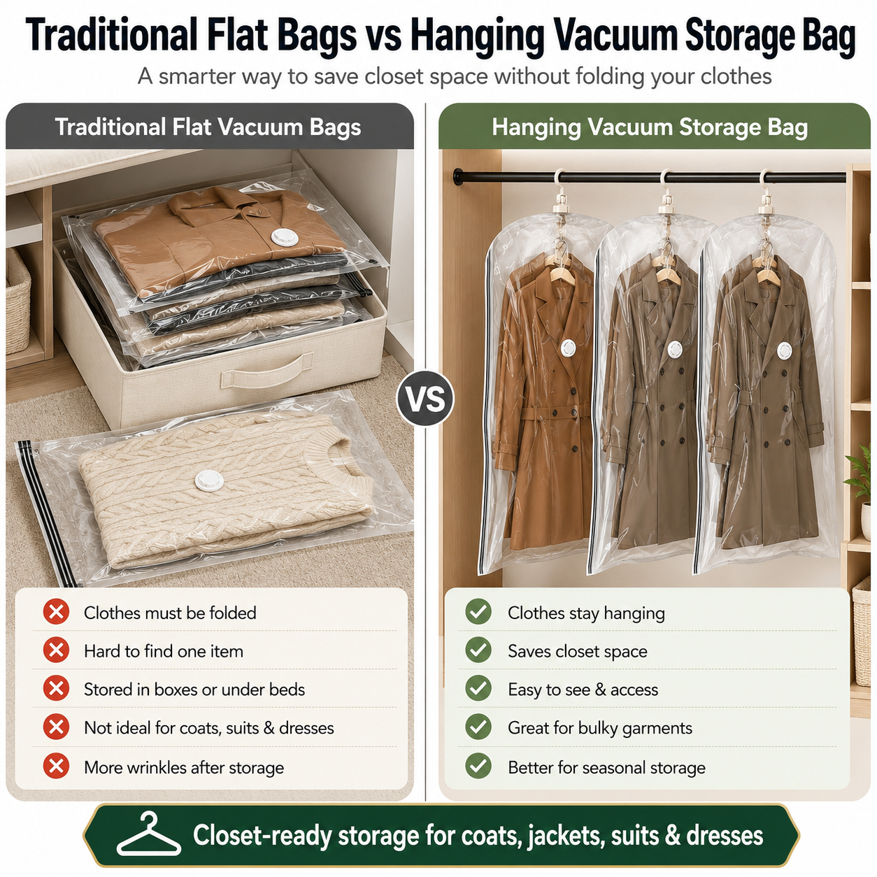 Hanging Vacuum Space Saver Bags for Clothes with 5-Layer Seal for Multiple Clothing Types