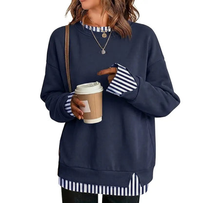Effortless Casual Style: Women's Relaxed Layered Crewneck Sweatshirt Everyday Top