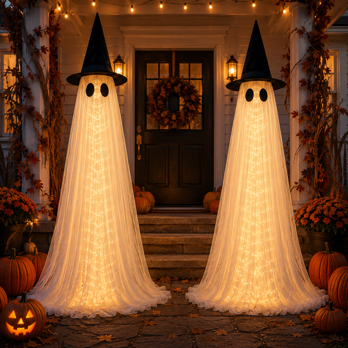 👻2-Pack 5.5FT Ghost Light-Up Halloween Decoration Set👻