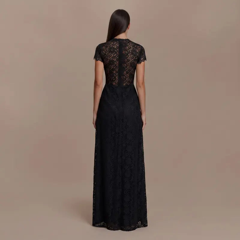 Lace Cutout Round-Neck Split Dress Set