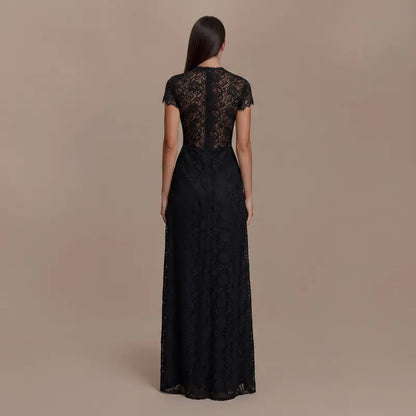 Lace Cutout Round-Neck Split Dress Set